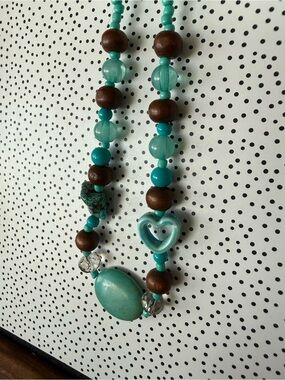 Turquoise Beaded Heart Pendant Necklace - Women Jewelry